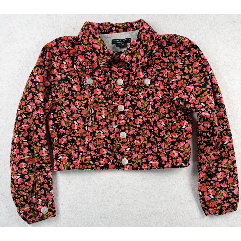 Social Standard by Sanctuary Girls Floral Cropped Denim Jacket Size 8